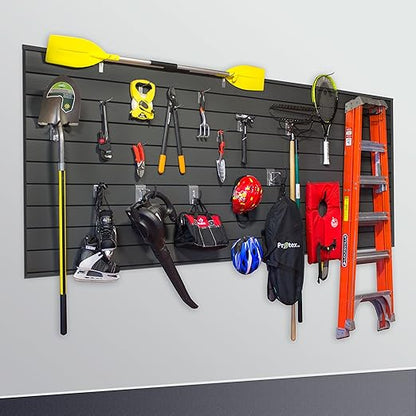 Proslat Garage Storage PVC Slatwall Panels - 2 Packs of 8 ft. x 4 ft. Sections (20 Single slats which Make up 64 sq.ft Once Installed) (Charcoal) (Dark Gray)