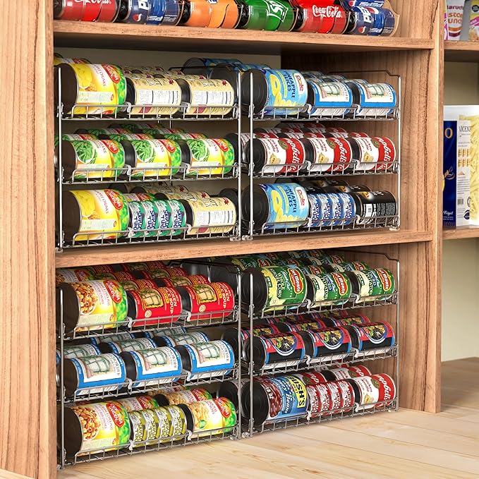 Simple Houseware Stackable Can Organizer Rack for Pantry/Cabinet – 11.5" D x 17" W x 13.75" H, Holds 36 Cans, 3-Tier Can Food Storage Dispenser, Chrome