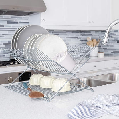 Better Houseware 3489.5 Folding Dish Rack, Metallic Silver