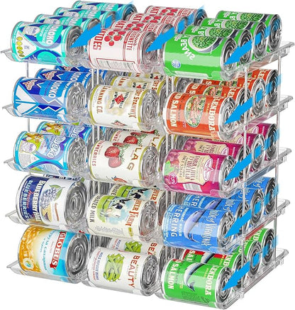 Can Organizer for Pantry Stackable 5 Tiers Can Storage Organizer Pantry Soda Can Organizer for Fridge 60 Cans Rack Automatic Rolling Canned Food Organizer for Refrigerator Kitchen Clear