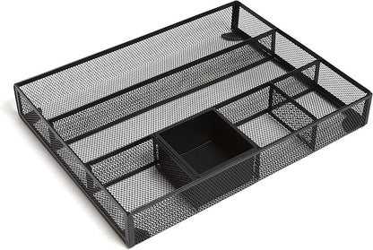 TRU RED Mesh Drawer Organizer, 6‑Compartment, Matte Black – Desk & Drawer Storage for Office Supplies