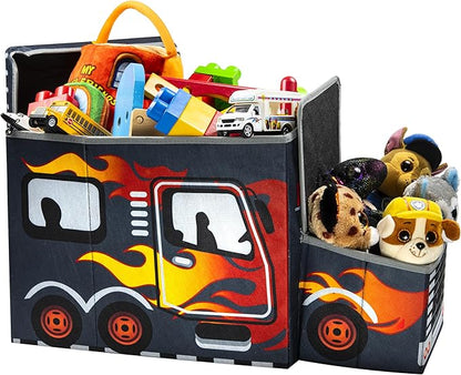 KAP Toy box for boys, Junior size, interactive Light up LED Toy chest, Children's Decorative Racing Truck Storage Bin, Toy Storage, Foldable Storage/Toy Box, Pop up Organizer, (Racing Collection)