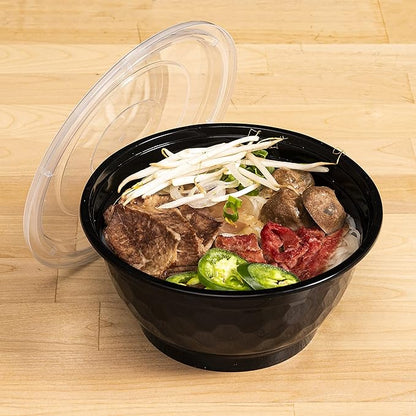 TIYA Food Bowls - 36 oz Bulk 120 Pack with Lids - Black Plastic To-Go Containers - Reusable, Microwavable, Dishwasher Safe - Leak-Resistant for Soups & Meal Prep - BPA-Free