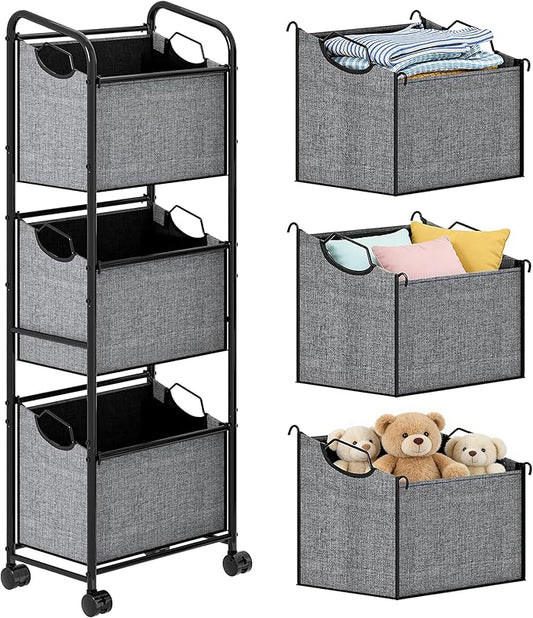 110L Vertical Rolling Laundry Basket Organizer with Wheel, 3-Tier Dirty Clothes Laundry Hamper, 3-Section Laundry Sorter Cart, Portable Laundry Baskets for Small Space, Dorm, Laundry, Closet, Bathroom