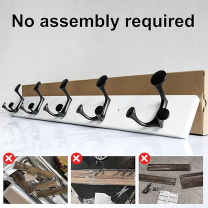 SKOLOO 30-Inch White Wood Coat Rack Wall Mount with 5 Triple Hooks - Ideal for Family Entrances, Classrooms, and Pet Supplies Storage - Perfect Coat Hooks for Wall, Pack of 2