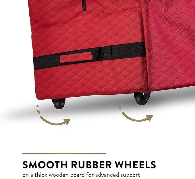 ZOBER 600D Oxford Fabric Large Rolling Christmas Tree Storage Bag - Fits 9 Ft Artificial Trees - Waterproof Christmas Tree Bag For Storage Box For Xmas, Durable Handles and Wheels - Quilted Red