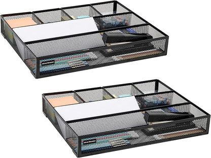 Mind Reader Drawer Organizer, Desk Org, Utensil Organizer, Office, Kitchen, Metal Mesh, Set of 2, Black