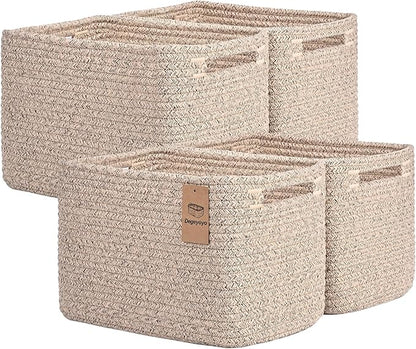 Storage Baskets for Organizing, 4 Pack Storage Baskets for Shelves, Woven Basket for Shelves, Closet Organization, Rectangle Organizer Basket Gifts Empty, 13"Lx8.7"Wx7.9"H Decorative Bins with Handles