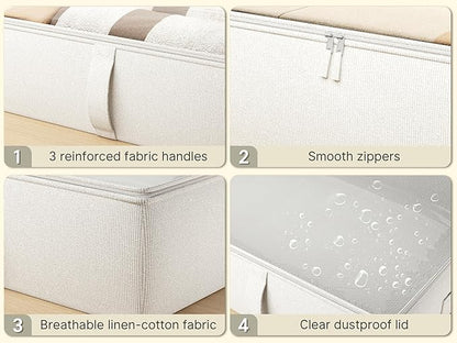 TidyCorner 2-Pack Under Bed Storage Containers, 8 Inches Tall Underbed Clothes Storage Organizer Bin with Sturdy Sidewalls/Bottom, Under the Bed Storage Bags 2 Storage Bins, Beige