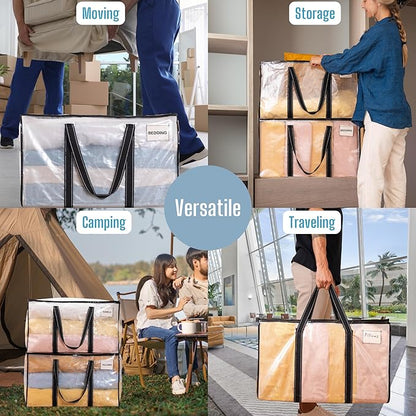VENO 10 Pack Clear Moving Bags Christmas Storage Bags, Large Storage Bins with Lids, Heavy Duty Holiday Decor Organizers Moving Boxes Tote Packing Garland Ornament Supplies for College Dorm Clothes