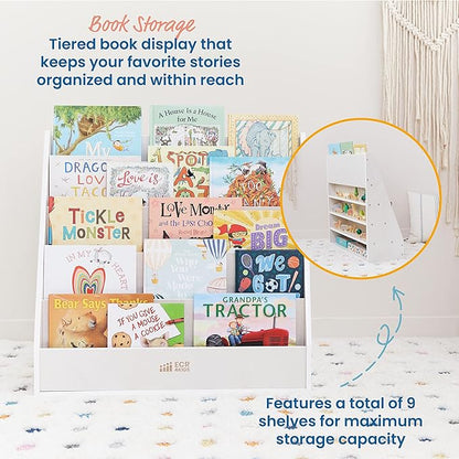 ECR4Kids Streamline Single-Sided Book Display with Storage, Classroom Bookshelf, White Wash