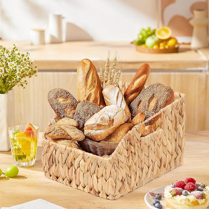 FEILANDUO Pantry Organizers Wicker Baskets for Organizing with Handles Handwoven Wicker Storage Bins Baskets for Shelves Boho Home Decor (Natural(Water Hyacinth), Set of 2