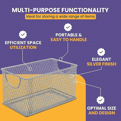 YBM HOME Mesh Storage Box, Silver Mesh Great for School Home or Office Supplies, Books, Computer Discs and More (2, 10.75 x 5.5 x 6.5)