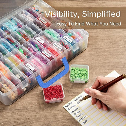 Bead Organizer Box with Handle, 61Pcs Small Bead Storage Boxes with Hinged Lid and Portable Craft Case, Mini Clear Plastic Container for Jewelry Making Supplies Bracelet Screws Seeds Nails Small Parts
