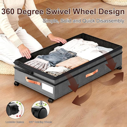 VXEAPADE 2 Pack 70L XXL Under Bed Storage with Wheels - Extra Large UnderBed Storage Containers with Clear Lid & Label, Rolling Storage Bins for Clothes, Shoes, Blankets - Grey