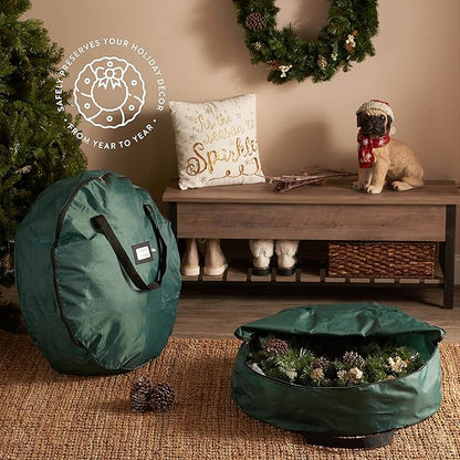 ZOBER 2 Pack Oxford Christmas Wreath Storage Container 30 Inch - Wreath Bag for Artificial Wreaths Box - Waterproof Fabric, Dual Zippered Wreaths Storage Bag With Strong Durable Handles - Green
