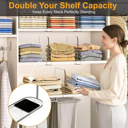 Purse Organizer for Closet Shelf Dividers: 8" Tall X 12" Deep, Acrylic Clear Closet Shelf Divider, Bag Storage for Clothes Sweater, Vertical Separators for Wood Cabinet, Handbag Organization, 12 Pack