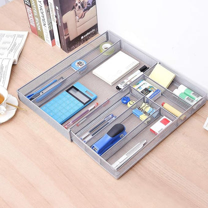 WuGeShop Expandable Office Drawer Organizer, 6 to 7 Compartments Adjustable Mesh Desk Drawer Organizer, Good Desk Organizer for Office Supplies and Art Supplies