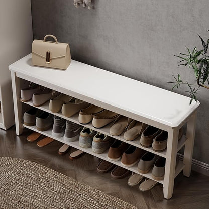 AQIMUELE Wood Shoe Rack Bench for Entryway, 2 Tier Shoe Rack for Front Door Entrance, Shoe Bench with Shoe Storage for Entryway, Bedroom, 47.2"