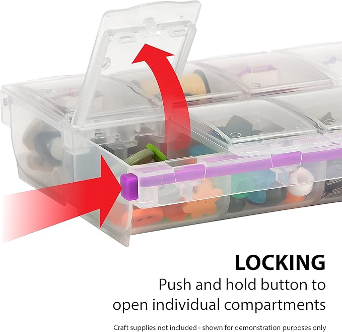 Craft Mates Bead Organizer and Plastic Storage Containers for Crafts, Buttons, Pins and More, 14 Locking Compartments, 2XL, Clear Lids