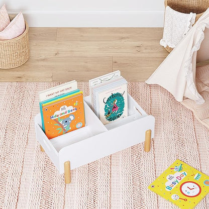 UTEX Montessori Bookshelf for Kids, Wooden Book Shelf for Kids Rooms, Toddler Book Caddy with Adjustable Divider, Floor Book Display, Baby Book Rack for Classroom Nursery