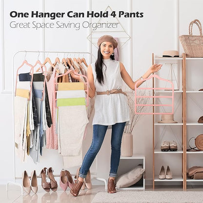 Velvet Pants Clothes Hanger Space Saving Non Slip Pants Shorts Hanger, Myfolrena Jeans Slack Trousers Hangers Multiple Velvet Hanger Closet Storage and Organization for Jeans,Scarf,Tie(Pink, 3)