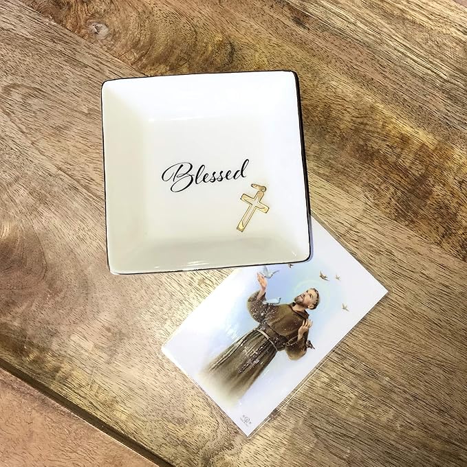 Simply Charmed Blessed Ceramic Jewelry Dish or Ring Holder - Religious Gift for Easter, Confirmation or Baptism