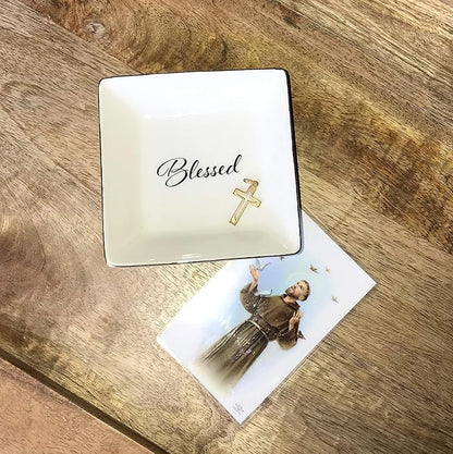 Simply Charmed Blessed Ceramic Jewelry Dish or Ring Holder - Religious Gift for Easter, Confirmation or Baptism