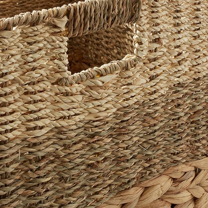Casafield 13" x 13" Mixed Weave Storage Baskets, Natural - Set of 2 Woven Hyacinth Seagrass Wicker Storage Cube Bins for Bathroom, Bedroom, Laundry, Pantry, Shelves