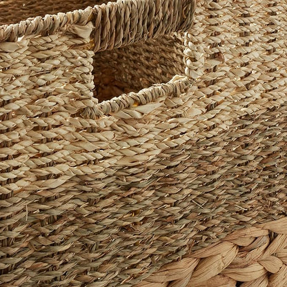 Casafield 13" x 13" Mixed Weave Storage Baskets, Natural - Set of 2 Woven Hyacinth Seagrass Wicker Storage Cube Bins for Bathroom, Bedroom, Laundry, Pantry, Shelves