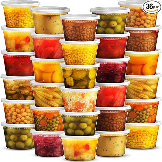 JoyServe 16 Oz Deli Food Containers with Lids - (36 Sets) Airtight Plastic Food Storage for Takeout, Meal Prep, To-Go, and Soup Freezer Containers with 36 Lids, BPA-Free, Dishwasher, Microwave Safe