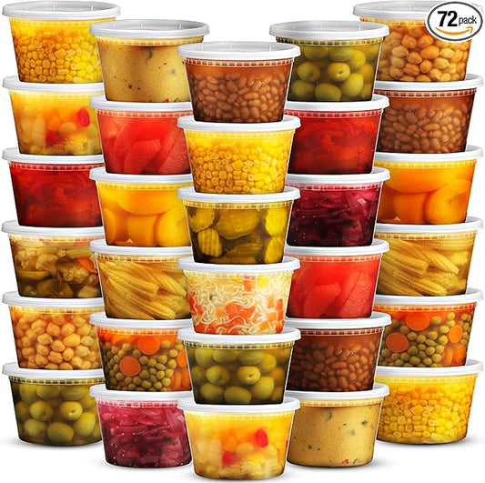 JoyServe 16 Oz Deli Food Containers with Lids - (72 Sets) Airtight Plastic Food Storage for Takeout, Meal Prep, To-Go, and Soup Freezer Containers with 72 Lids, BPA-Free, Dishwasher, Microwave Safe