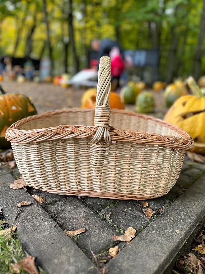 Handwoven Willow Basket with Braided Handle – Rustic Wicker Storage Basket - 11.81W x 17.32L x 10.24H (#2)