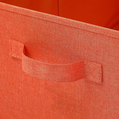HOONEX Storage Bins with Lids for Organizing, Pack of 2, Storage Boxes with 2 Carrying Handles and Sturdy Heavy Cardboard, 16.5" L x 11.8" W x 7.5" H for Shoes, Books, Clothes, Nursery, Orange