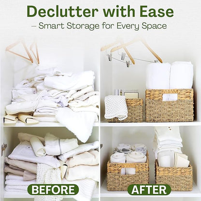Seagrass and Hyacinth Nesting Wicker Basket, Multi-Size, 4 pack, Natural Woven Storage Baskets for Organizing Living Room, Shelves, Pantry