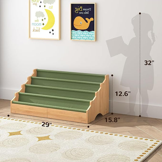 ELYKEN Toddler Bookshelf for Kids Rooms, Nursery Book Shelves with Open Forward Display, Montessori Book shelf for Baby Room, Small Children Classroom Books Rack Storage, Reading Corner for Kid, Green