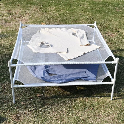 Clothes Drying Rack, 2-Layer Sweater Laundry Drying Rack Flat, Mesh Drying Rack Clothing for Indoor & Outdoor, White