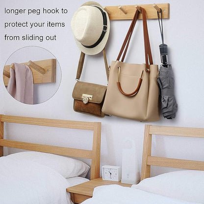 WEBI Coat Rack Wall Mounted,16" Hole to Hole,Coat Hanger Wall Mount with 5 Hooks for Hanging Coats,Hook Rack Peg Rail for Hats,Jacket,Clothes,Towels,Natural