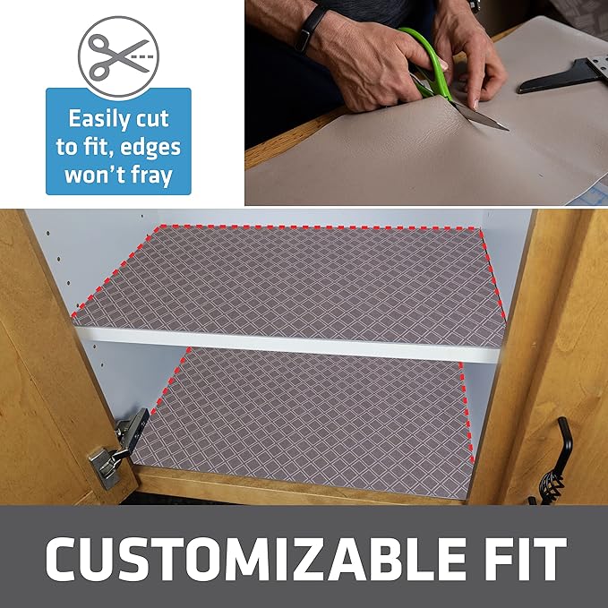 Drymate Premium Luxury Shelf & Drawer Liner, Thick Cushioned Fabric, Non-Adhesive, Absorbent, Waterproof, Slip-Resistant, Liners for Kitchen Cabinets, Cupboards (USA Made)(12”x59”)(24-Pack)(Taupe)