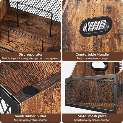 Vinyl Record Storage,Wooden Crate ‌Vinyl Holder with Dividers for Albums & Magazine Rack Organizer for 60+ Records Case Box for 7/10/12 inch
