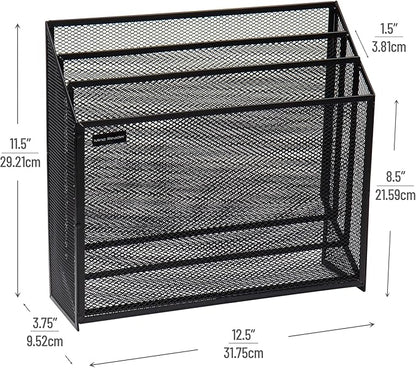 Mind Reader Metal Mesh File Organizer, Black | 3-Tier | Desktop | Modern Style | Pack of 4