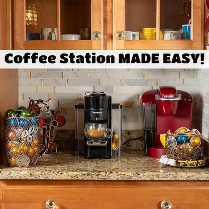 Made Easy Kit Coffee Pod Organizer Compatible with Nespresso Vertuo and Original - Countertop Sculpture Holder Basket Style for Café Bar, Corner Station Office Break Area (Cup & Tray)