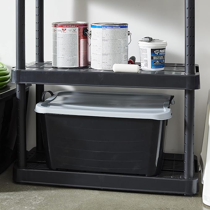 Life Story 6 Pack Heavy Duty Stackable Storage Bin, 55 Quart Home Organizer, Versatile Lightweight Locking Bins with Carrying Handles, Black/Gray