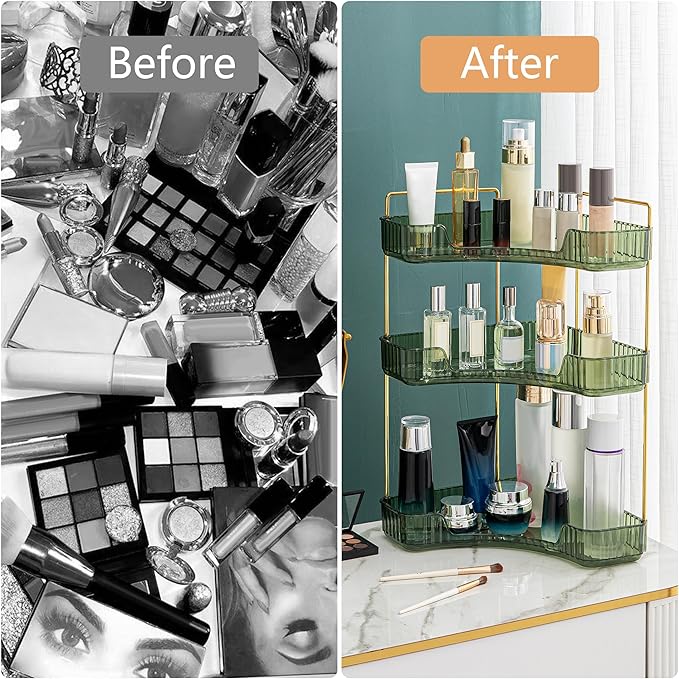 Weidace Corner Bathroom Counter Organizer Bathroom Countertop Shelf Makeup Organizer for Vanity Perfume Tray for Corner Storage (3 Tiers, Green)