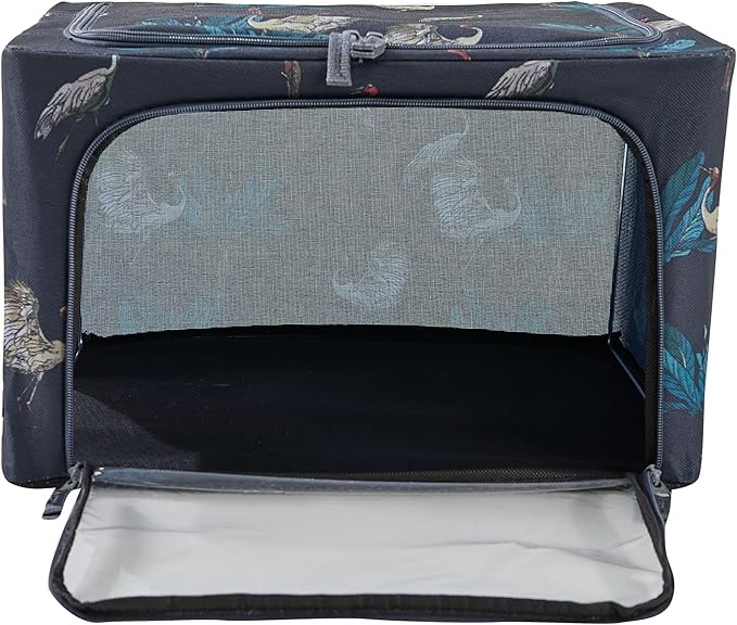 Periea 'Beau' Foldable Stackable Fabric Home Storage Boxes with Steel Frames - Set of 2 (Heron Print, Small)