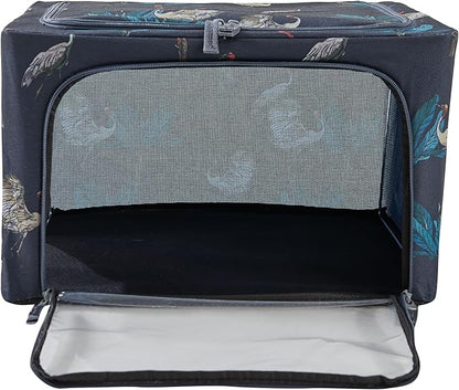 Periea 'Beau' Foldable Stackable Fabric Home Storage Boxes with Steel Frames - Set of 2 (Heron Print, Small)