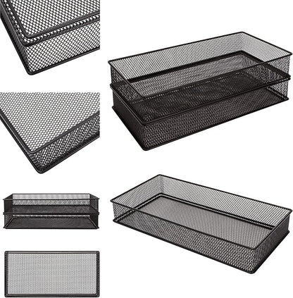 Annova Mesh Stackable Drawer Cabinet and Shelf Organizer Bins Storage Basket School Office Supply Holder Tray- Set of 2 (Black, 6x12x2 Inch)
