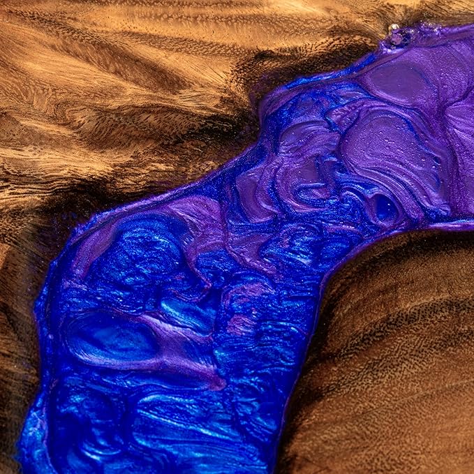 Handmade 16" Wood and Epoxy Resin Lazy Susan, Turntable for Kitchen Countertop, Rotating Display Stand, Round Wooden Platter, Organizer and Storage for Dining Table (Blue and Purple)