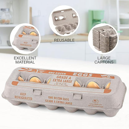MT Products Printed Natural Pulp Egg Cartons 1 Dozen - Disposable Egg Storage Container (Pack of 25) - Made in the USA