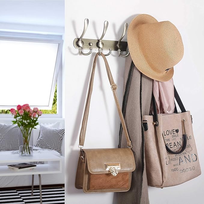 WEBI Coat Rack Wall Mount,Coat Hanger Wall,Coat Hooks Wall Mounted,5 Triple Hooks for Hanging Coats,Hats,Jacket,Clothes,Bronze